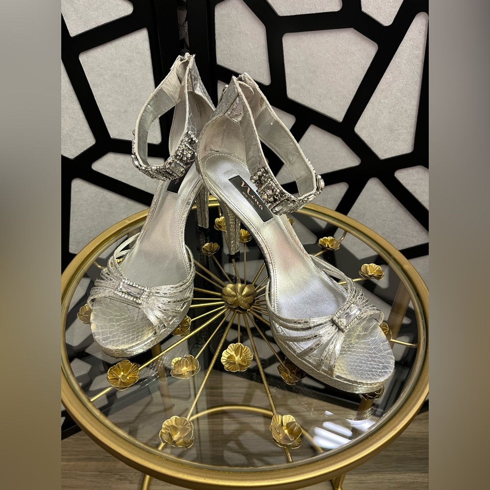 Nina silver jeweled heels